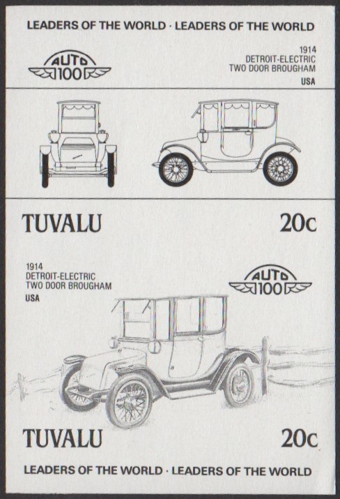 Tuvalu 2nd Series 20c 1914 Detroit-Electric Two Door Brougham Automobile Stamp Black Stage Color Proof