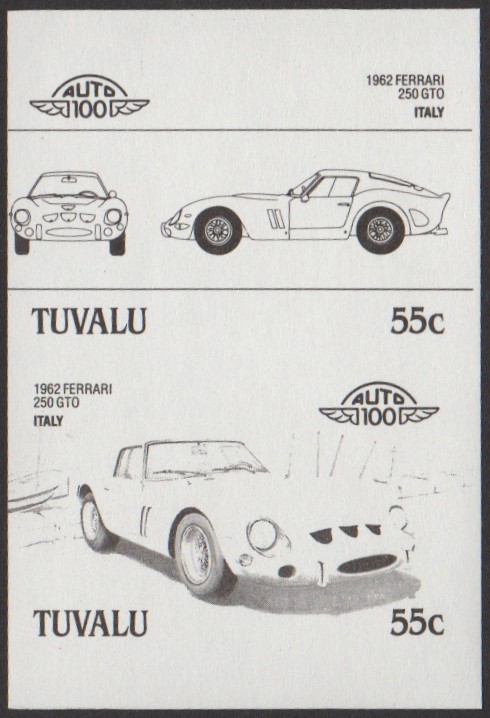 Tuvalu 3rd Series 55c 1962 Ferrari 250 GTO Automobile Stamp Black Stage Color Proof