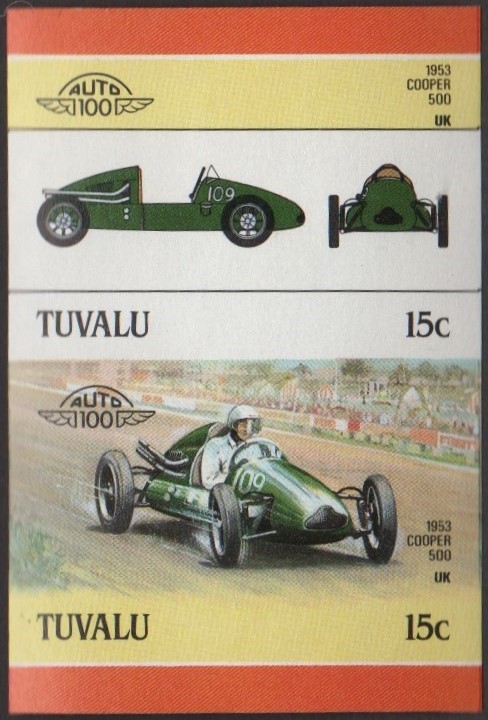 Tuvalu 4th Series 15c 1953 Cooper 500 Automobile Stamp Final Stage Color Proof