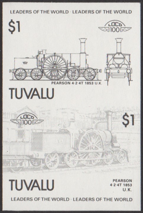 Tuvalu 4th Series $1.00 1853 Pearson 4-2-4T Locomotive Stamp Black Stage Color Proof