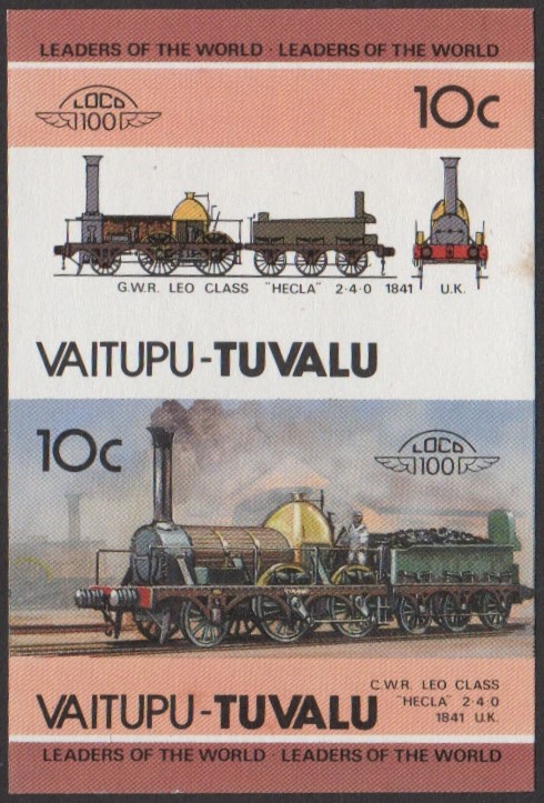 Vaitupu 1st Series 10c 1841 G.W.R. Leo Class HECLA 2-4-0 Locomotive Stamp Final Stage Color Proof