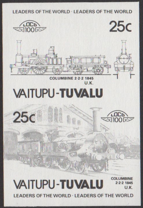 Vaitupu 1st Series 25c 1845 Columbine 2-2-2 Locomotive Stamp Black Stage Color Proof