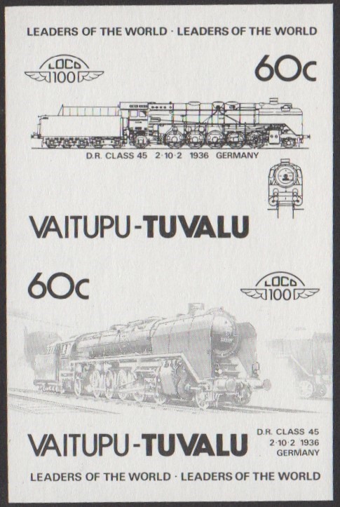 Vaitupu 1st Series 60c 1936 D.R. Class 45 2-10-2 Locomotive Stamp Black Stage Color Proof