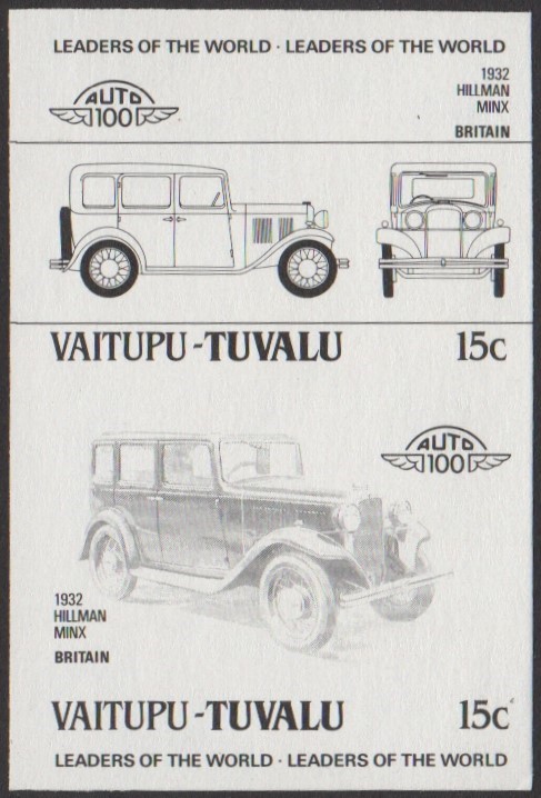 Vaitupu 2nd Series 15c 1932 Hillman Minx Automobile Stamp Black Stage Color Proof