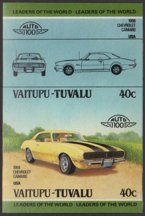 Vaitupu 2nd Series 40c 1968 Chevrolet Camaro Automobile Stamp Final Stage Color Proof