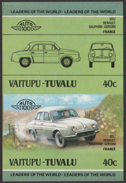 Vaitupu 3rd Series 40c 1957 Renault Dauphine-Gordini Automobile Stamp Final Stage Color Proof