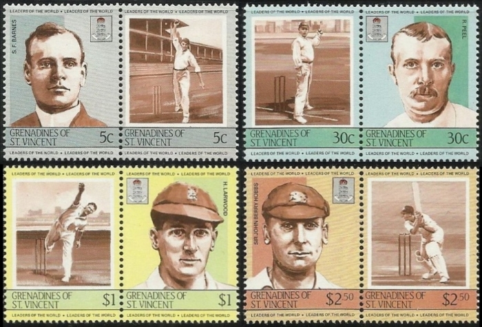 1984 Saint Vincent Grenadines Leaders of the World, Cricket Players (2nd series) Stamps