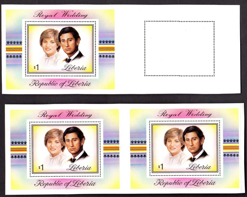 Liberia 1981 Royal Wedding of Prince Charles and Princess Diana Souvenir Sheet Pairs