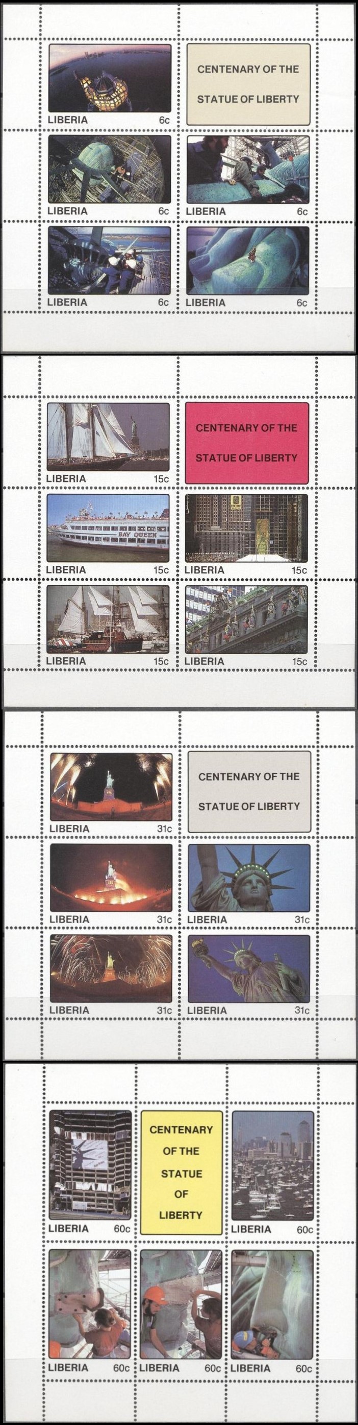 Liberia 1987 Centennial of the Statue of Liberty Stamp Sheetlets