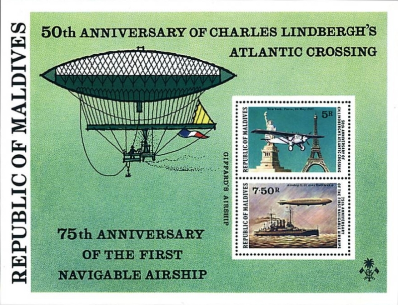 1977 50th Anniv. of Lindbergh's Flight and 75th Anniv. of First Navigable Airships Souvenir Sheet