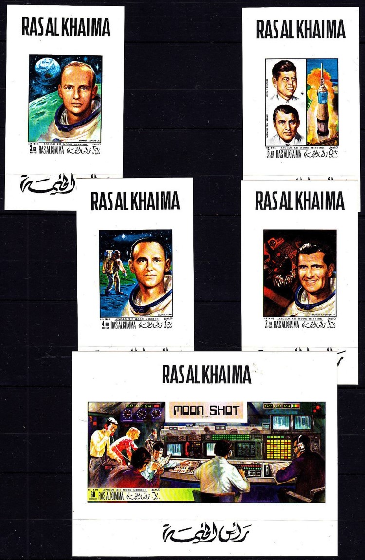 Ras al Khaima 1969 Apollo Flights (Apollo XII 3rd issue) Imperforate Deluxe Sheetlet Set
