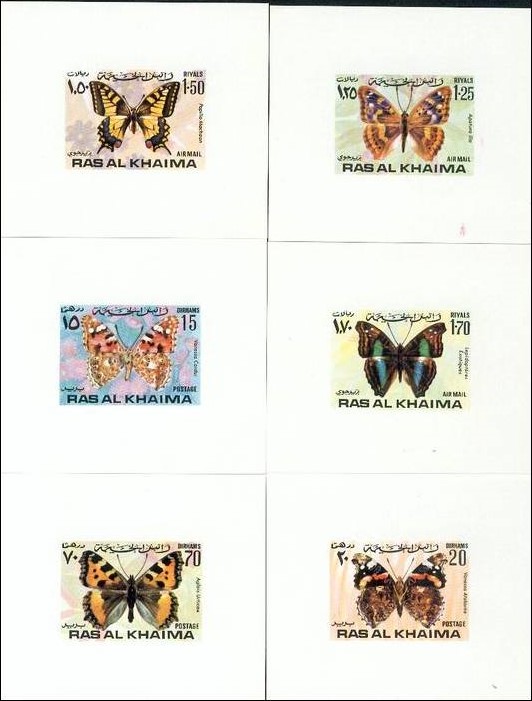Ras al Khaima 1972 Butterflies Deluxe Sheetlet Set with White Background