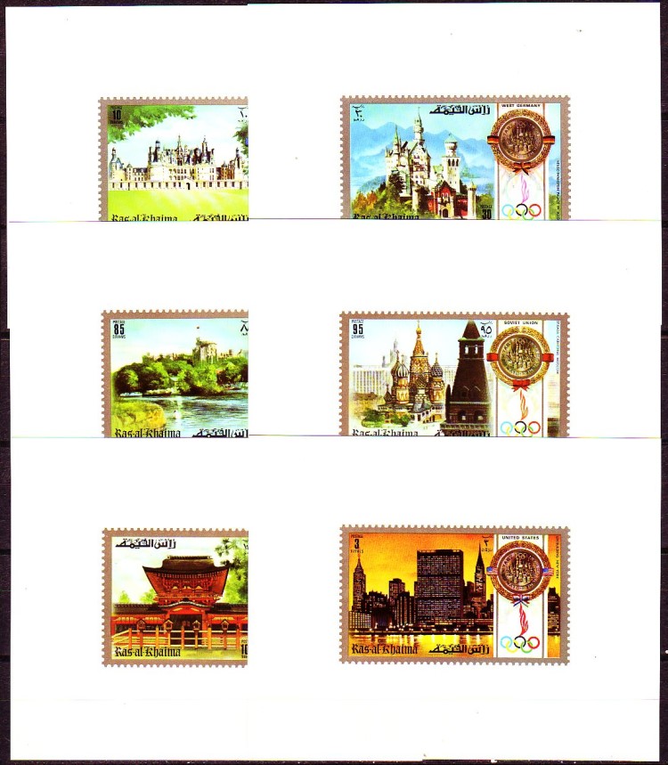 Ras al Khaima 1972 Summer Olympics (Munich) Landmarks Deluxe Sheetlet Set with White Background