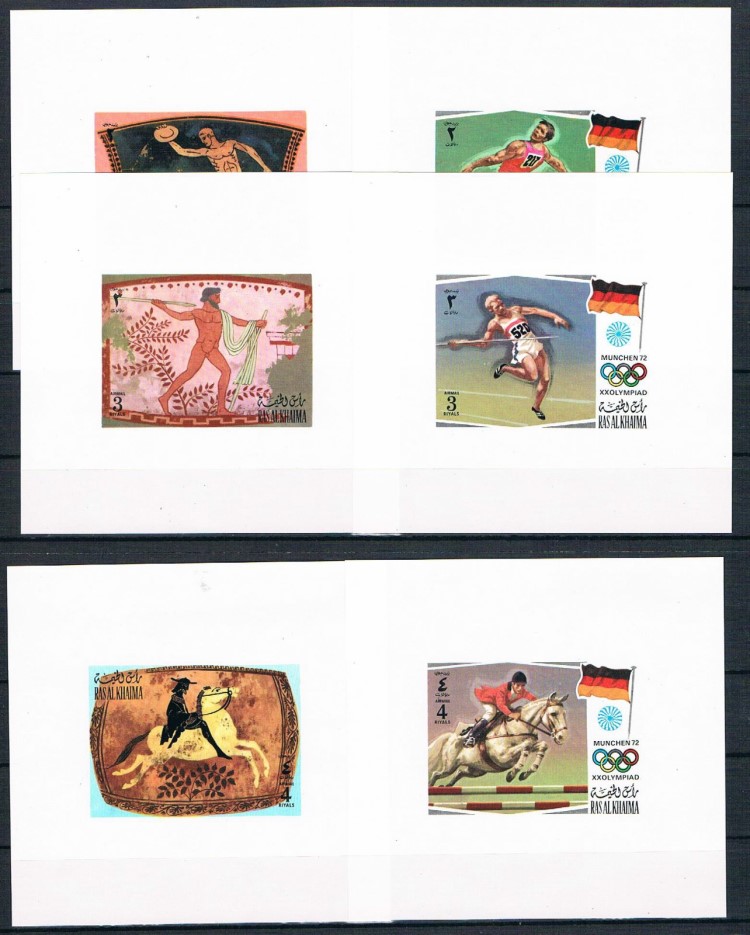 Ras al Khaima 1972 Olympic Games Old & New Sports (2nd issue) Deluxe Sheetlet Set with White Background