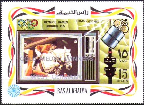 Ras al Khaima 1972 Olympics on Television Overprinted 15r Stamp