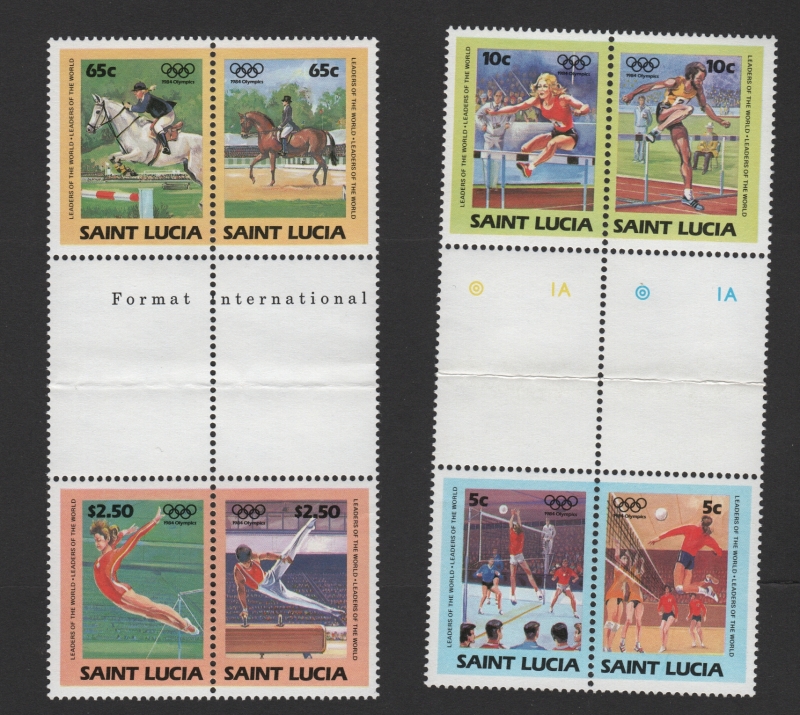 Saint Lucia 1984 Leaders of the World Summer Olympic Games Genuine Stamp Gutter Block Set