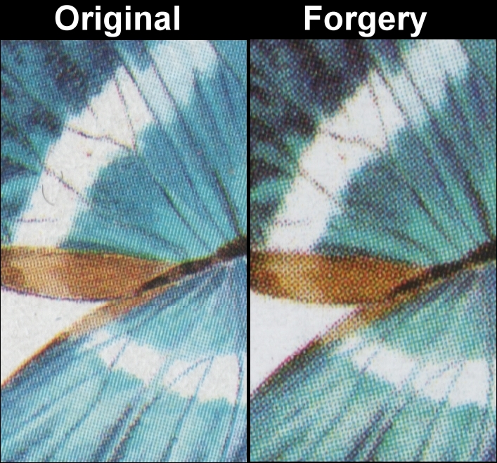 Saint Lucia 1985 Butterflies Fake with Original Screen and Color Comparison