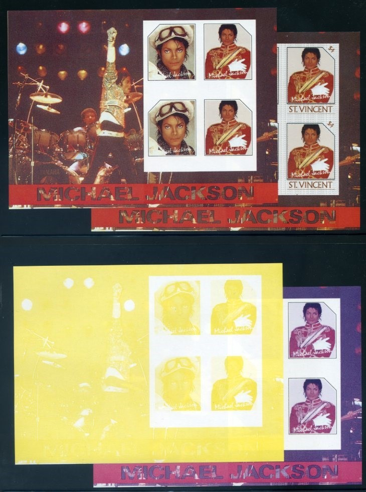 The Forged Unauthorized Reprint Michael Jackson Scott 901 Progressive Color Proofs of the Souvenir Sheet Part A