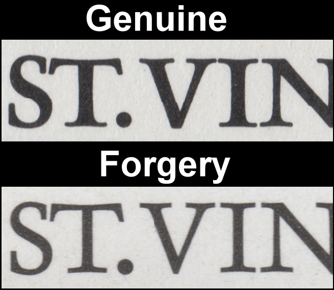 Saint Vincent 1986 Royal Wedding Fake with Original Comparison of the Fonts