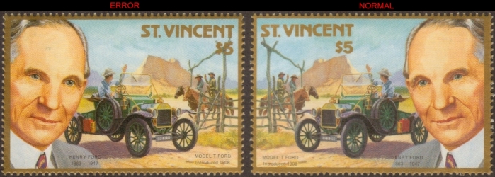 1987 Unissued Henry Ford Variety of Reversed Image Stamp