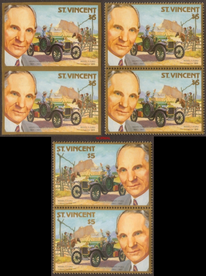 1987 Unissued Henry Ford Variety of Reversed Image Perforated and Imperforate Pairs