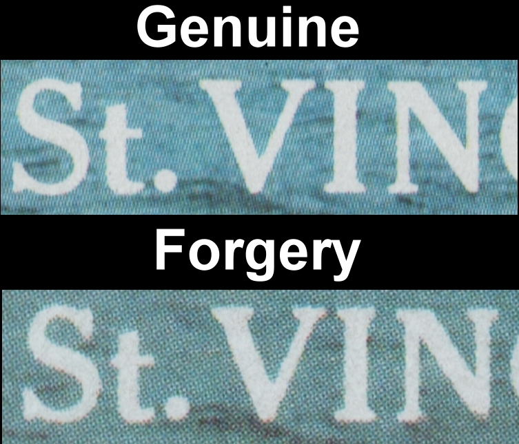 Saint Vincent 1988 Tourism Windsurfing Forgery with Genuine Font Comparison