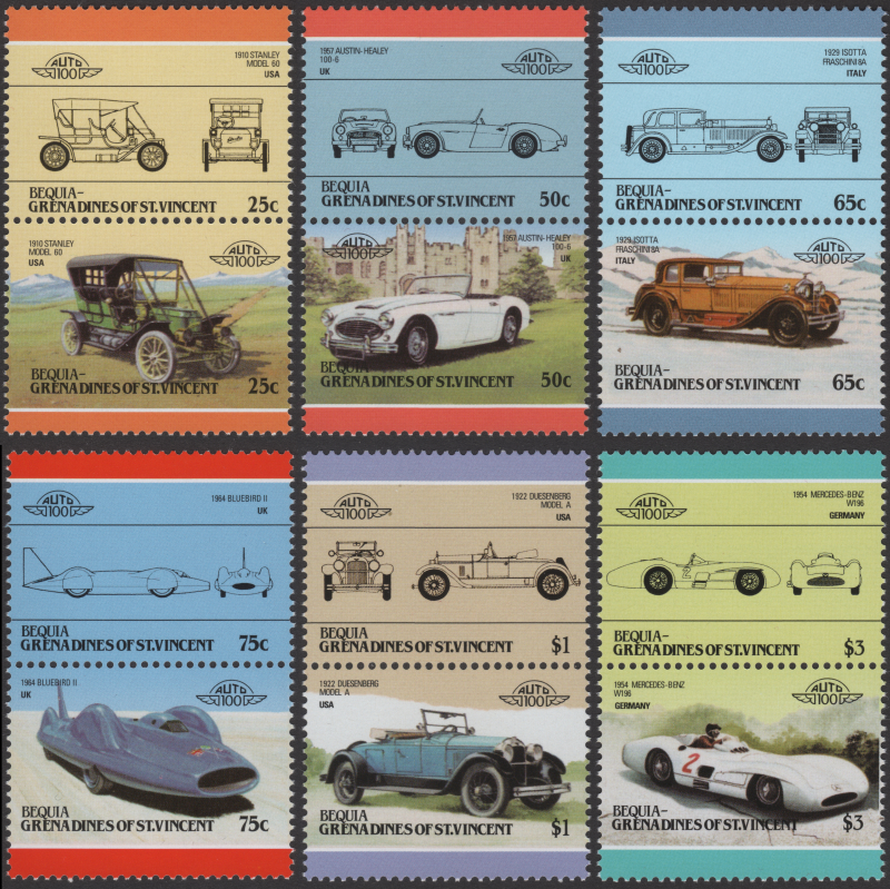 Bequia 1986 Leaders of the World Automobiles 5th Series Forgery Set