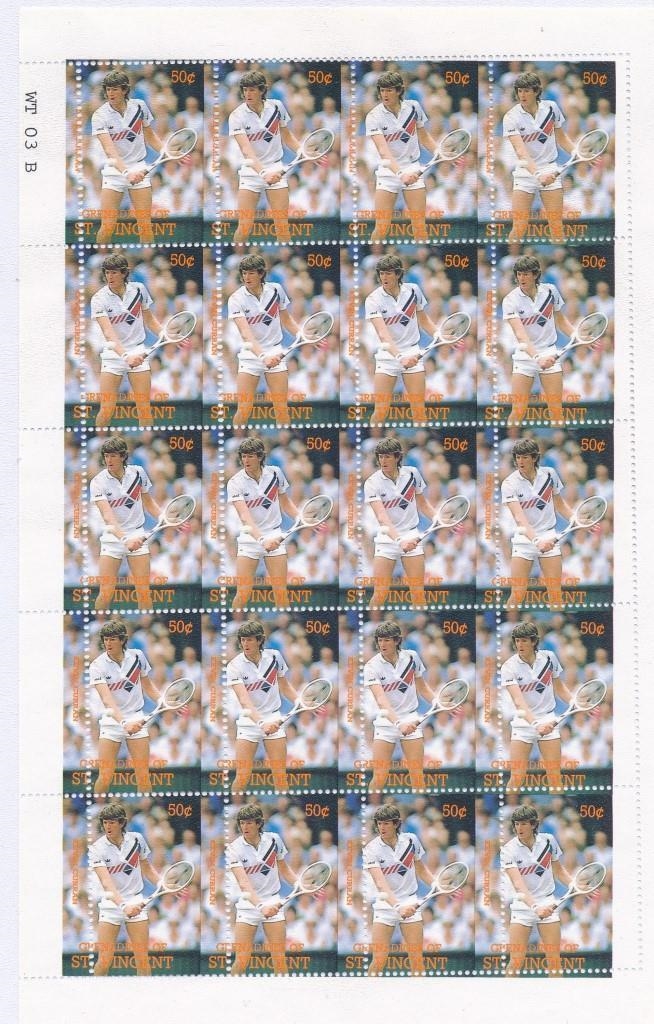 Saint Vincent Grenadines 1988 Wimbleton Tennis Players Stamp Forgery Pane of the 50c Value with Error of Misperforation