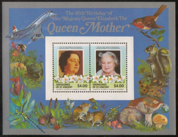 1985 Leaders of the World Life and Times of Queen Elizabeth Restricted Printing $4.00 Souvenir Sheet