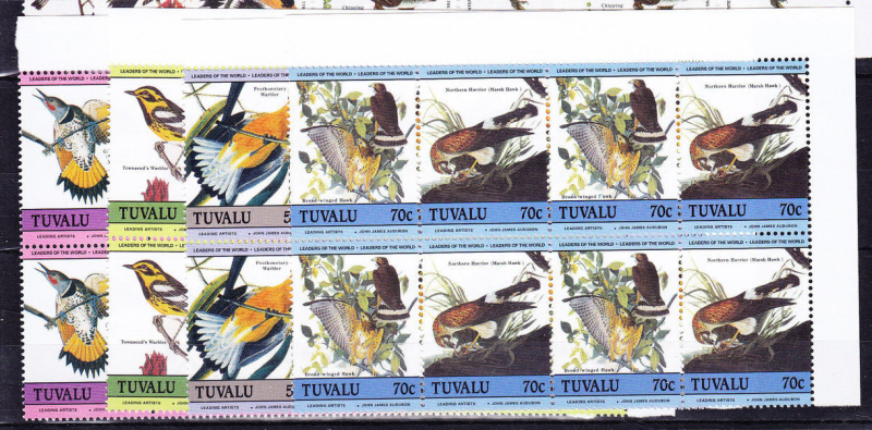 Tuvalu 1985 Audubon Birds Upper Right Corner Stamp Forgery Blocks