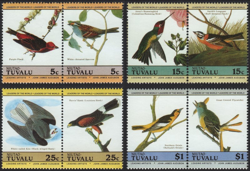 The Forged Unauthorized Reprint Niutao Audubon Birds Set of Singles