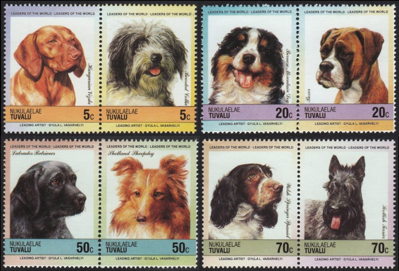 The Forged Unauthorized Reprint Tuvalu Nukulaelae 1985 Dogs Set of Singles