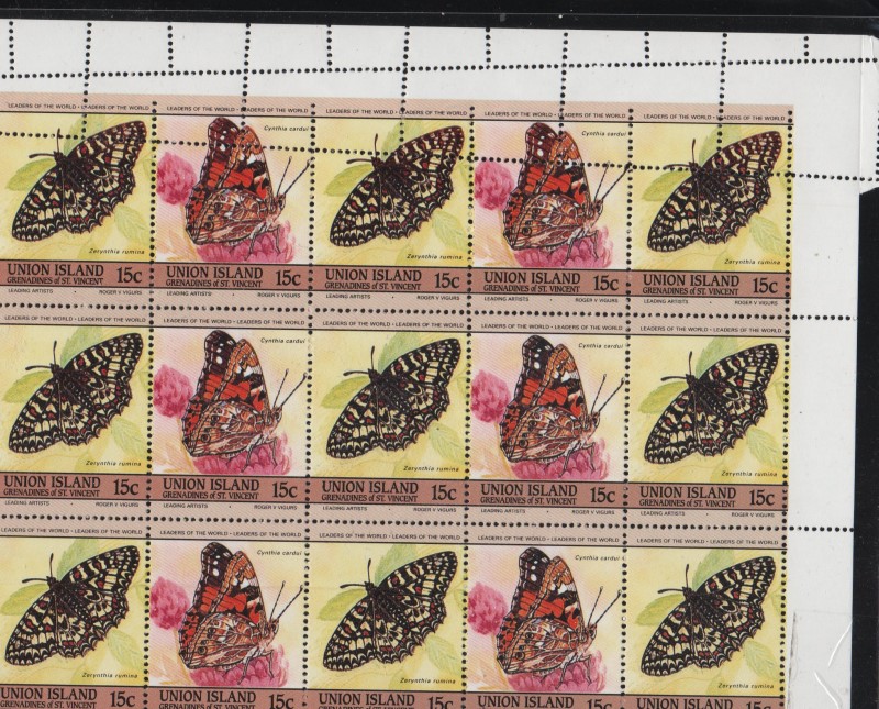 The Forged Unauthorized Reprint Union Island 1985 Butterflies Scott 194 With Perforation Error