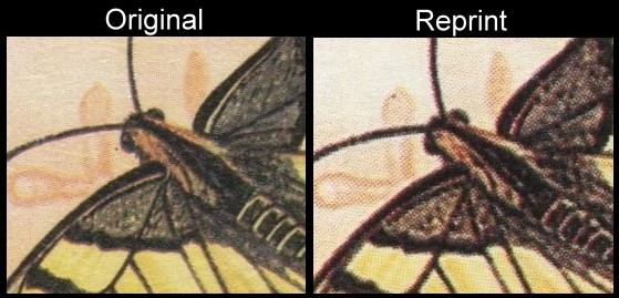 The Forged Unauthorized Reprint Union Island 1985 Butterflies Scott 195 Printing Comparison