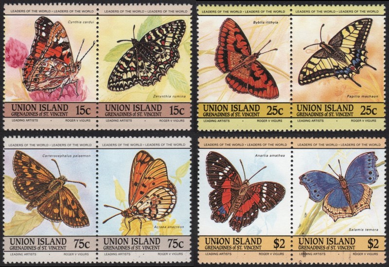 The Forged Unauthorized Reprint Union Island 1985 Butterflies Stamp Set