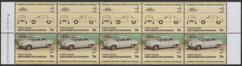 Saint Vincent Union Island 1985 Automobiles Fake Panhard Partial Stamp Pane