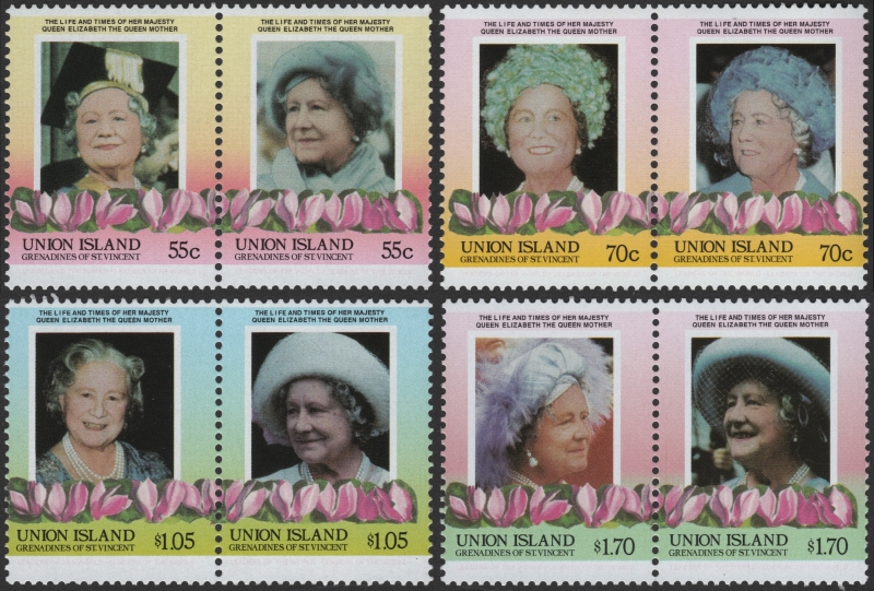Saint Vincent Grenadines Union Island 1985 Queen Elizabeth 85th Birthday Stamp Forgery Set