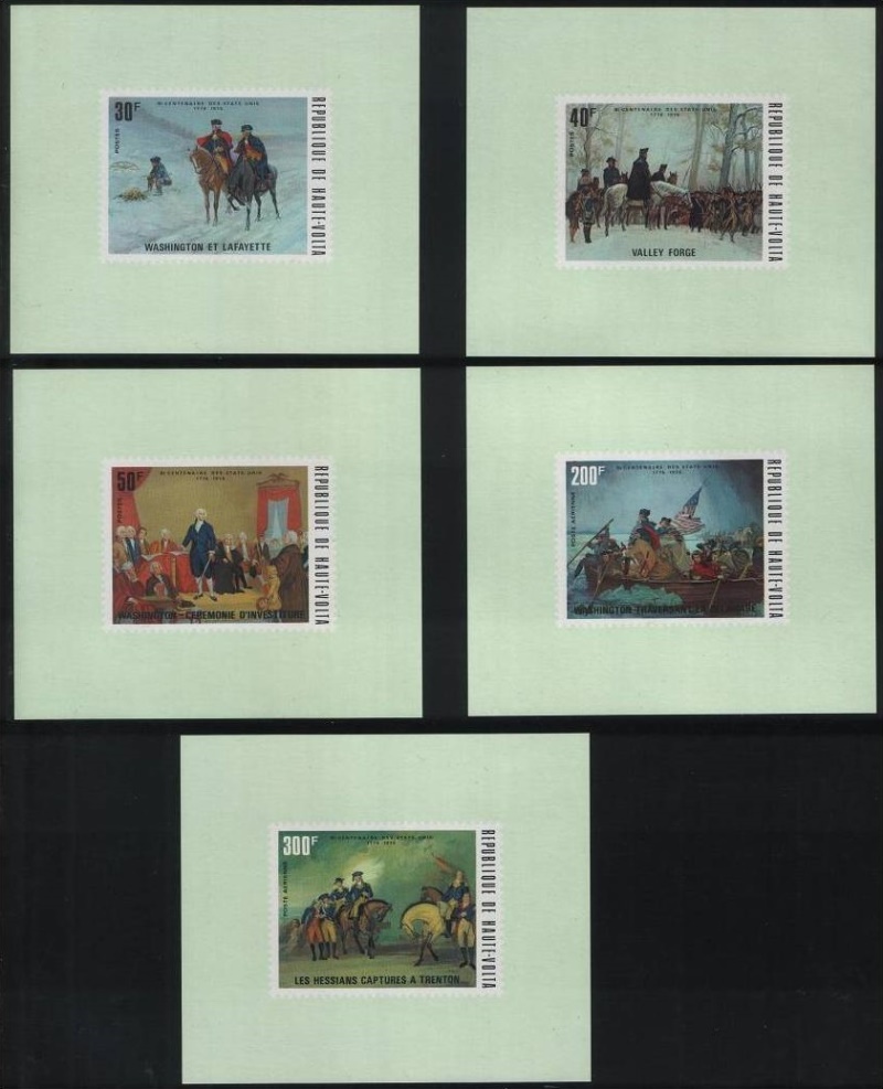Upper Volta 1975 American Bicentennial (2nd issue) Deluxe Sheetlet Set with Green Background