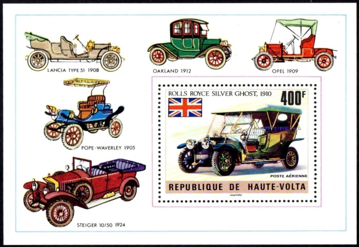 Upper Volta 1975 Flags and Old Cars Souvenir Sheet