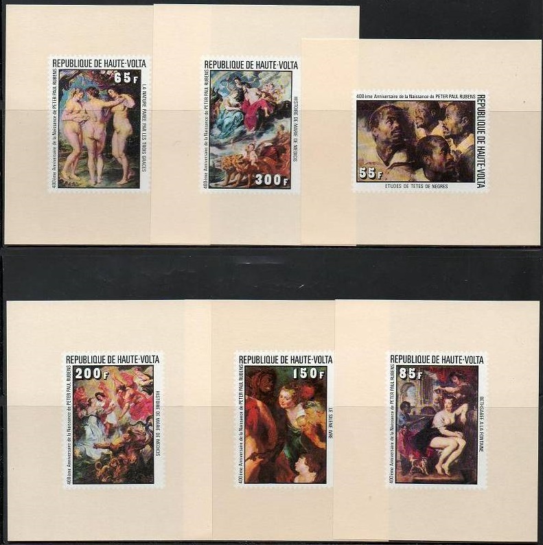 Upper Volta 1977 Rubens Paintings Deluxe Sheetlet Set with Tan Background