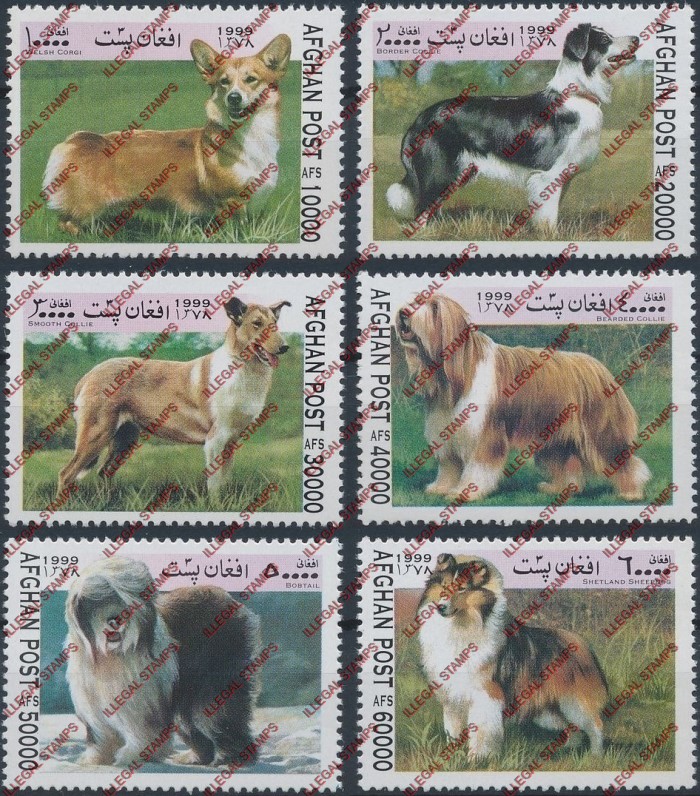 Afghanistan 1999 Dogs Illegal Stamp Set of Six Afghanistan 1999 Dogs Illegal Stamp Set of Six