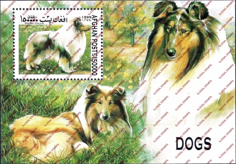 Afghanistan 1999 Dogs Illegal Stamp Souvenir Sheet of One Afghanistan 1999 Dogs Illegal Stamp Souvenir Sheet of One