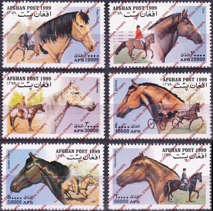 Afghanistan 1999 Horses Illegal Stamp Set of Six Afghanistan 1999 Horses Illegal Stamp Set of Six