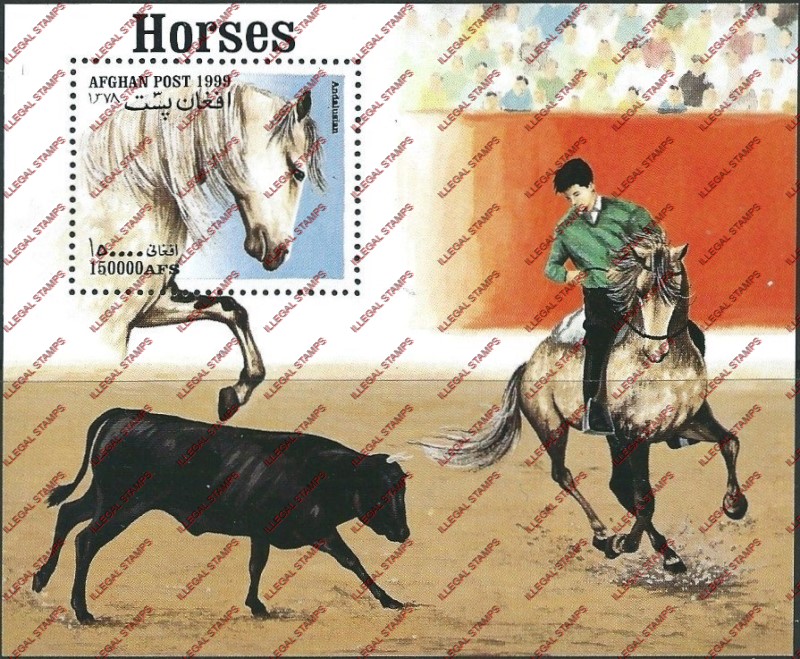 Afghanistan 1999 Horses Illegal Stamp Souvenir Sheet of One Afghanistan 1999 Horses Illegal Stamp Souvenir Sheet of One