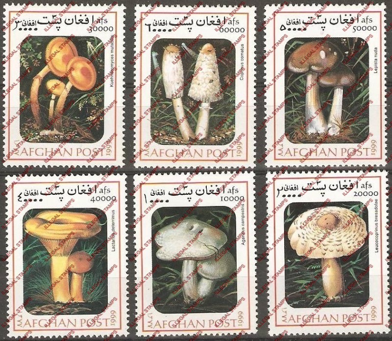 Afghanistan 1999 Mushrooms Illegal Stamp Set of Six Afghanistan 1999 Mushrooms Illegal Stamp Set of Six