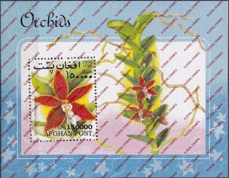Afghanistan 1999 Orchids Illegal Stamp Souvenir Sheet of One Afghanistan 1999 Orchids Illegal Stamp Souvenir Sheet of One
