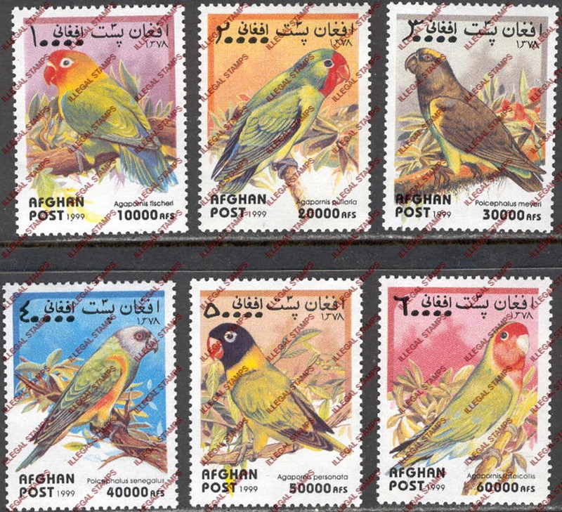 Afghanistan 1999 Parrots Illegal Stamp Set of Six Afghanistan 1999 Parrots Illegal Stamp Set of Six