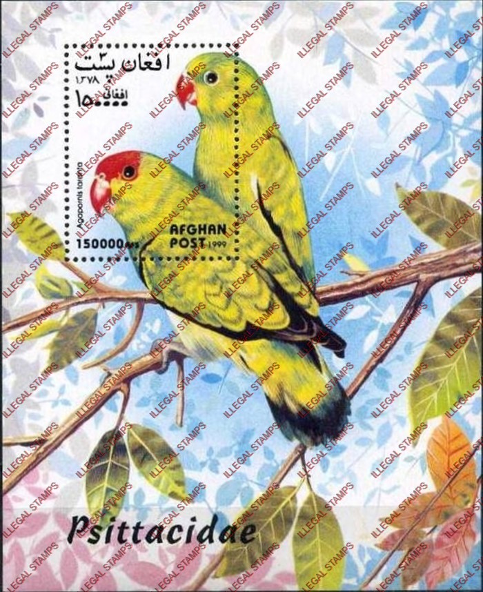 Afghanistan 1999 Parrots Illegal Stamp Souvenir Sheet of One Afghanistan 1999 Parrots Illegal Stamp Souvenir Sheet of One