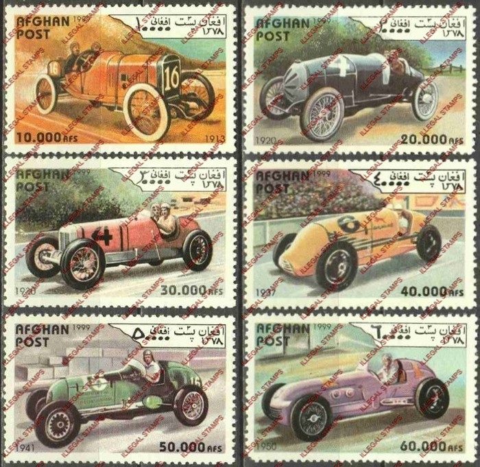 Afghanistan 1999 Vintage Race Cars Illegal Stamp Set of Six Afghanistan 1999 Vintage Race Cars Illegal Stamp Set of Six