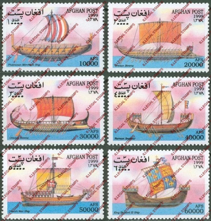 Afghanistan 1999 Sailing Ships Illegal Stamp Set of Six Afghanistan 1999 Sailing Ships Illegal Stamp Set of Six